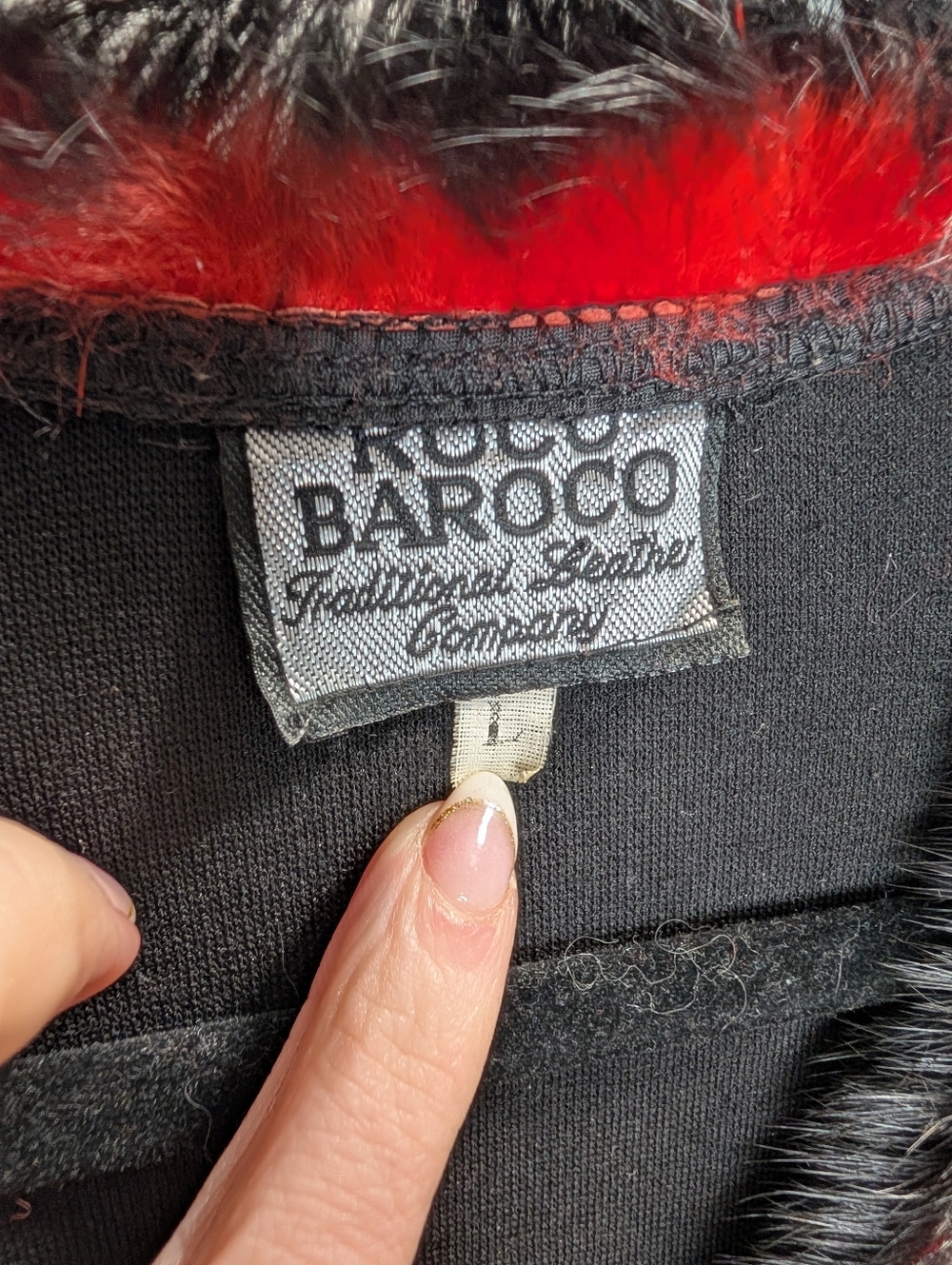 Vintage Rocco Barocco Black Cardigan Faux Fur Trim Red Accent Jacket Size 12 - Picture 4 of 5
